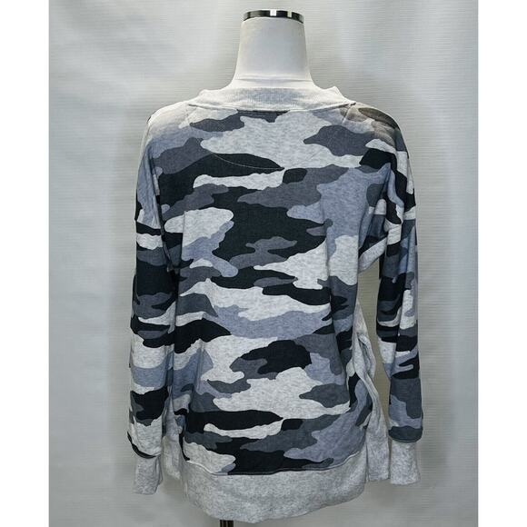 Aerie Sweatshirt Womens XS Gray Camo Boxy Side Slits Oversized Pullover NEW - Picture 3 of 9